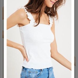 Ribbed Tank with Ruffled Straps